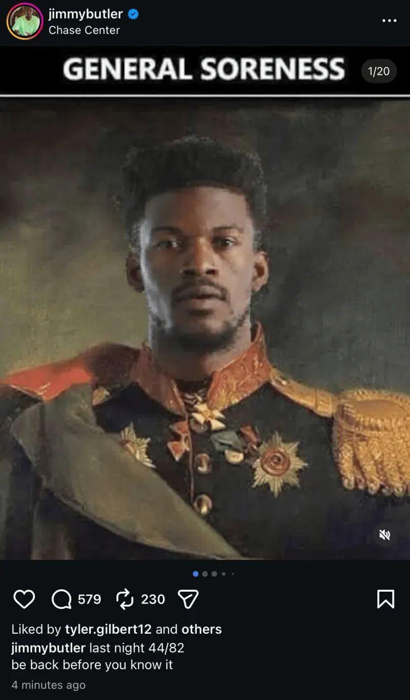 开云-一图流|巴特勒赛季报销心情不错,晒图自嘲:酸痛将军!