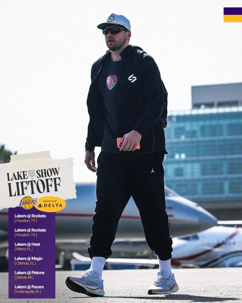 开云-湖人社媒分享球员奔赴休斯顿的登机照片组图,东契奇出镜